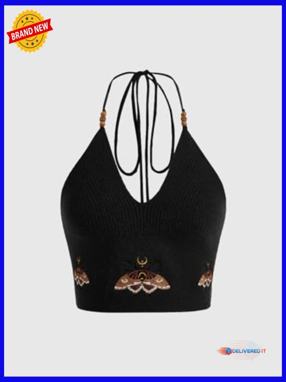Y2k Halter Crop Top Hollow Out Tie Back Knit Festival Cowgirl Shirt - Picture 5 of 6